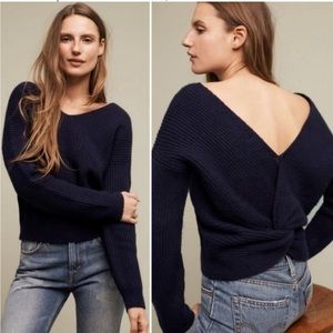 Anthropologie Angel of the North Gabriele Twist Tie Back Ribbed Sweater Blue